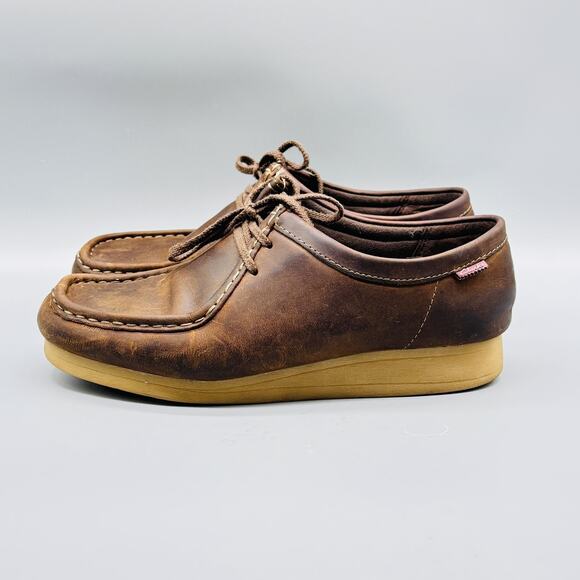 Clarks Wallabee Shoes Womens 9.5 Brown Leather Moc Toe Lace Up Comfort Boots - Picture 4 of 12